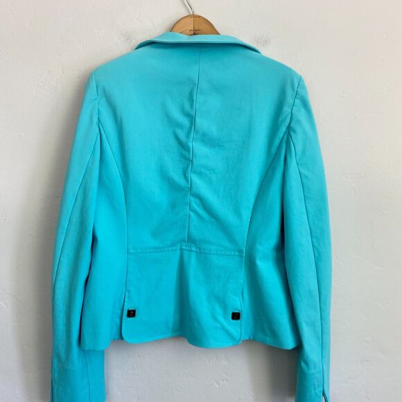 Nina McLemore Turquoise Blazer Jacket Women Size 8 Open Front Stretch - Picture 9 of 15